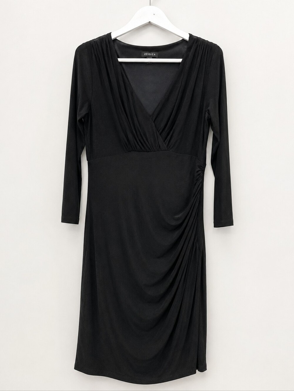 Jessica Black V-Neck Long Sleeve Draped Knee-Length Dress
